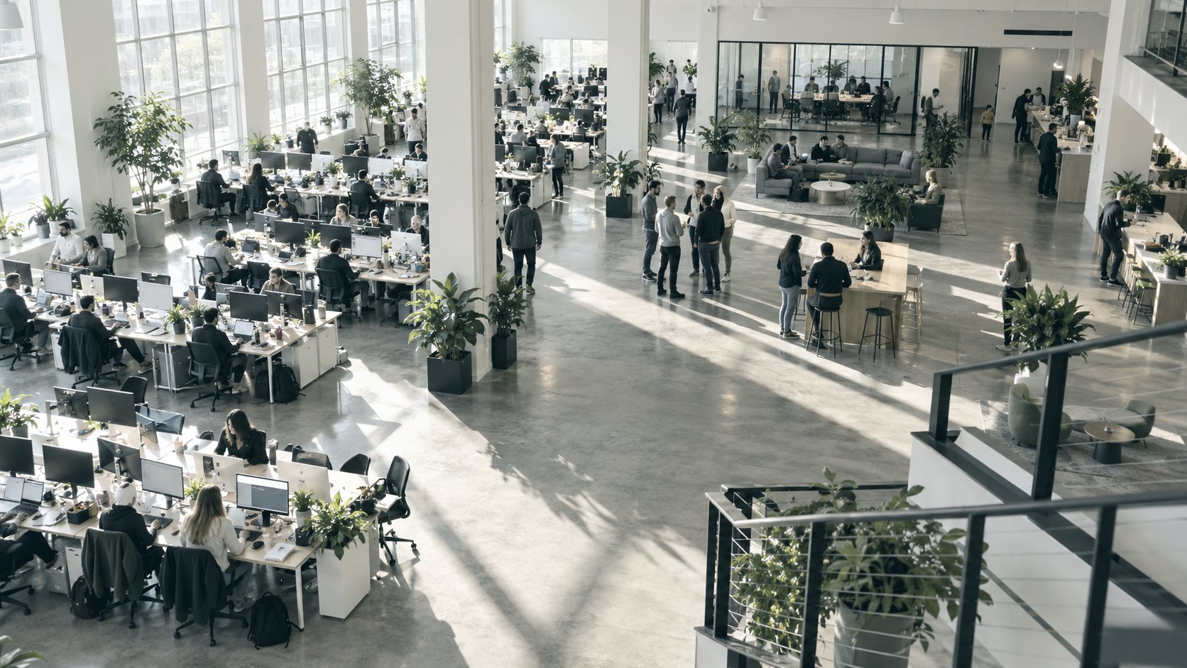 An open-plan office floor on a working morning